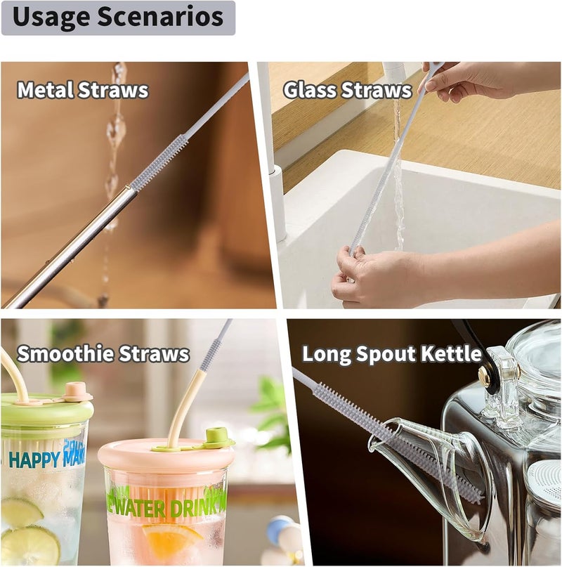 Kimryde Silicone Straw Cleaner Brush, 2Pcs Reusable Straw Brush Extra Long for Cleaning Tumbler with Handle and Glass Metal Smoothie Straws, Non-slip Handle Soft and Bendable, 6mm+9mm (Gray) - Image 5